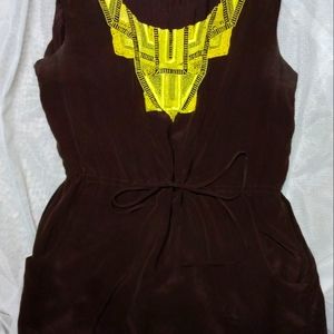 Anthropologie Red Bird Silk Tank Top Yellow Beaded